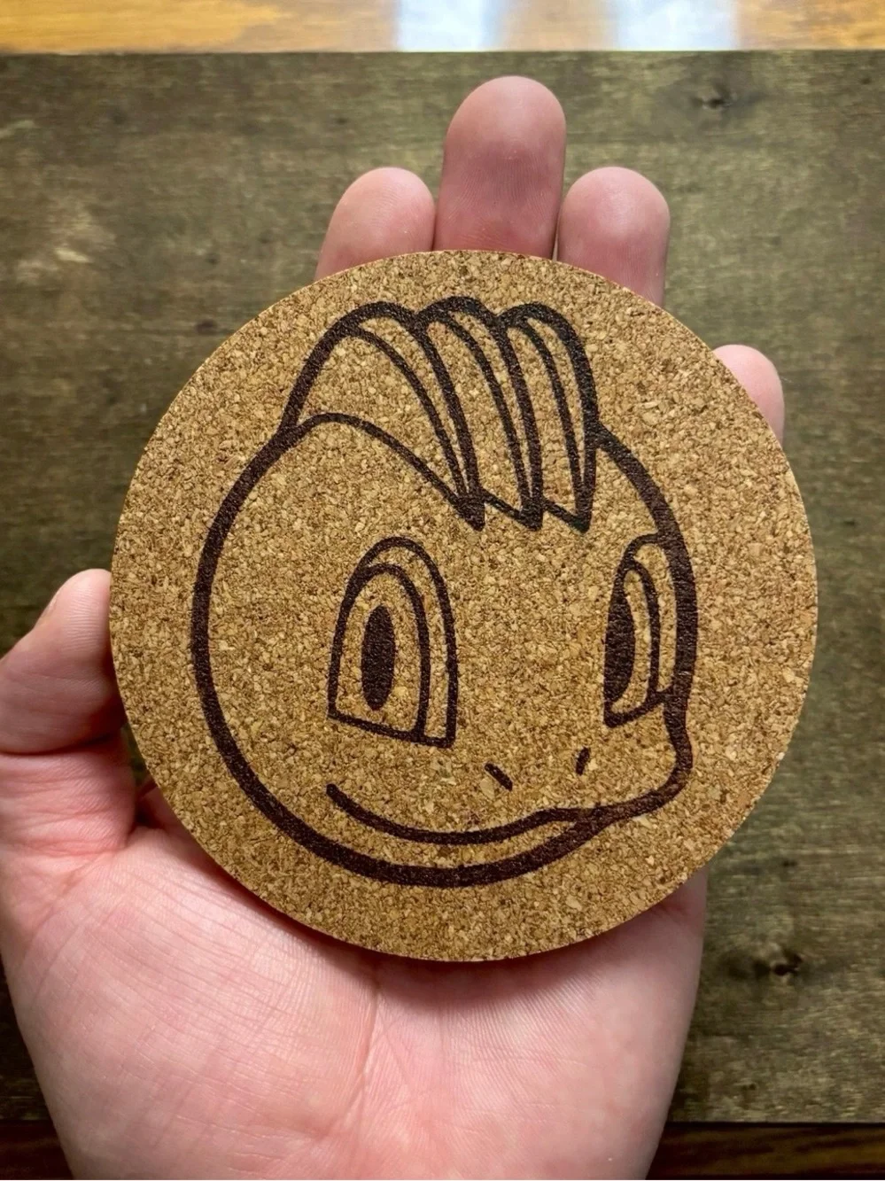 Pokemon Machop Face Laser Engraved Cork Coaster